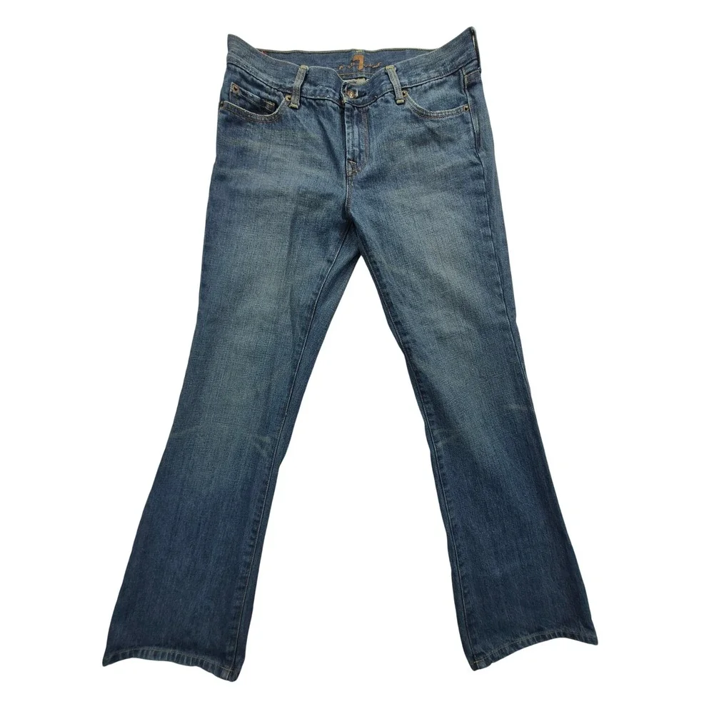 7 For All Mankind Flare Leg Jeans Women's 31 Medium Wash Blue USA
